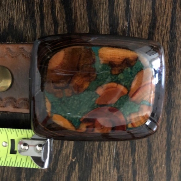 Western Leather belt hand carved wooden buckle - Picture 2 of 6